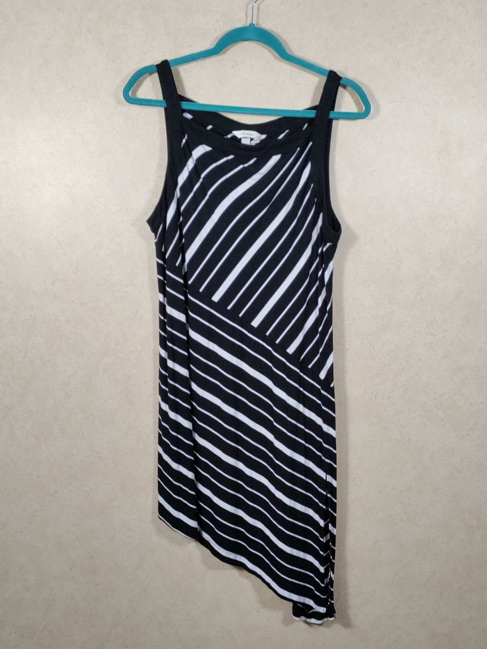 I136 Soma Black & White Stripe Asymmetrical Tank Dress XL